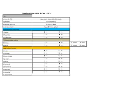 Cuestionario para INM del SIM[removed]País nombre de INM Laboratorio Nacional de Metrología