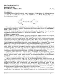 Lidocaine Hydrochloride Injection, USP, 2% For Infiltration and Nerve Block Rx only