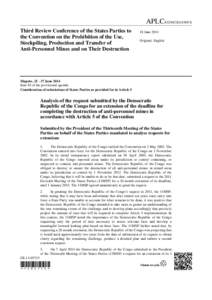 APLC/CONF/2014/WP.8 Third Review Conference of the States Parties to the Convention on the Prohibition of the Use, Stockpiling, Production and Transfer of Anti-Personnel Mines and on Their Destruction