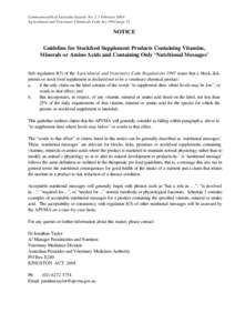 Guideline for Stockfeed Supplement Products Containing Vitamins, Minerals or Amino Acids and Containing Only ‘Nutritional Messages’ - APVMA Gazette No. 2, 3 February 2004