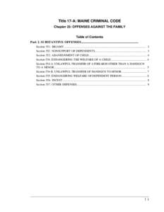 Title 17-A: MAINE CRIMINAL CODE Chapter 23: OFFENSES AGAINST THE FAMILY Table of Contents Part 2. SUBSTANTIVE OFFENSES....................................................................... Section 551. BIGAMY...........