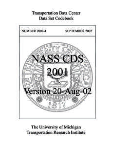 Transportation Data Center Data Set Codebook NUMBERSEPTEMBER 2002