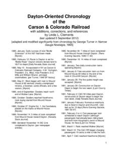 Dayton-Oriented Chronology of the Carson & Colorado Railroad with additions, corrections, and references by Linda L. Clements (last updated 5 September 2012)