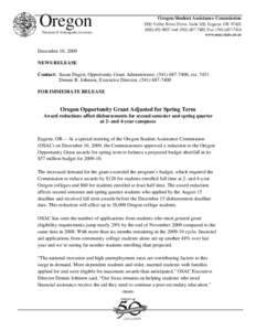 Microsoft Word - 12_11_09 Oregon Opportunity Grant Reduction Press Release.doc