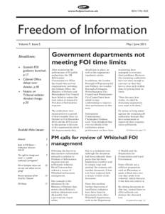 Freedom of Information journal - front page of Volume 7, Issue 5 (May/June 2011)