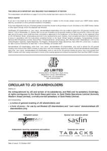 THIS CIRCULAR IS IMPORTANT AND REQUIRES YOUR IMMEDIATE ATTENTION The interpretation and definitions on page 3 to 6 of this circular have been used on this front cover. Action required If you are in any doubt as to the ac