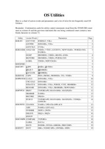 OS Utilities Here is a chart of action words and parameters and a list of rules for ten frequently used OS Utilities: Reminder: Continuation cards for utility control statements (read from the SYSIN DD) must start in col