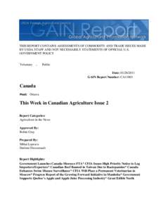 Canadian Food Inspection Agency / International relations / Ractopamine / Morocco–United States Free Trade Agreement / Canada Border Services Agency / Canada / Gerry Ritz / Food and drink / Political geography / Agriculture in Canada