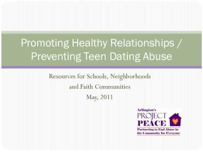 Resources for: Promoting Healthy Dating Relationships (HDR)