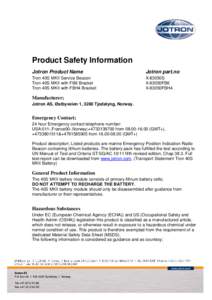 Product Safety Information Jotron Product Name Jotron part.no  Tron 40S MKII Service Beacon