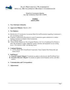 EAST PROVIDENCE WATERFRONT SPECIAL DEVELOPMENT DISTRICT COMMISSION Waterfront Commission Meeting City Hall, Conference Room[removed]:30PM AGENDA