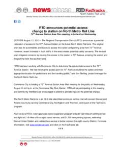 RTD announces potential access change to station on North Metro Rail Line