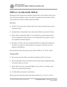 Uniform Crime Report  Law Enforcement Officers Killed and Assaulted, 2012 Officers Accidentally Killed This page provides information regarding accidental line-of-duty deaths of duly sworn