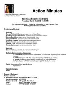 Action Minutes Planning & Development Department Land Use Planning Division Zoning Adjustments Board Thursday, March 31, :03 PM