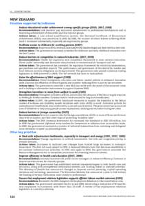 I.3. COUNTRY NOTES  NEW ZEALAND Priorities supported by indicators Reduce educational under-achievement among specific groups (2005, 2007, 2009) Recommendations: Link teachers’ pay and career advancement to professiona