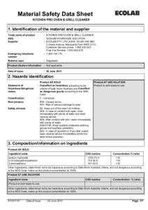 Material Safety Data Sheet KITCHEN PRO OVEN & GRILL CLEANER 1. Identification of the material and supplier Trade name of product ADG