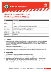 SERVICE STANDARD[removed]NPWS ALL PARKS PASSES ITEM DESCRIPTION