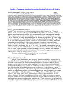 Southern Campaign American Revolution Pension Statements & Rosters Pension application of Richard Azelip S34630 Transcribed by Will Graves f9MD[removed]