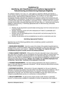 Guidelines for Identifying Job Classifications and Positions Appropriate for Telecommuting