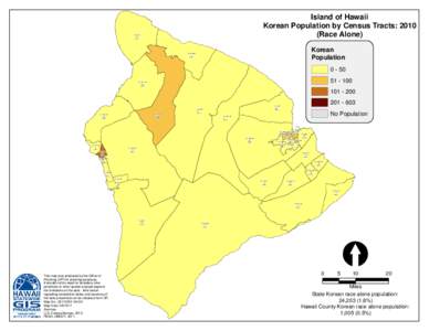 Island of Hawaii Korean Population by Census Tracts: 2010 (Race Alone) CT 218 9