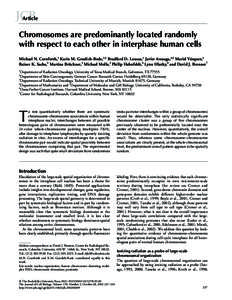 JCB Article Chromosomes are predominantly located randomly with respect to each other in interphase human cells Michael N. Cornforth,1 Karin M. Greulich-Bode,2,3 Bradford D. Loucas,1 Javier Arsuaga,4,5 Mariel Vázquez,4 