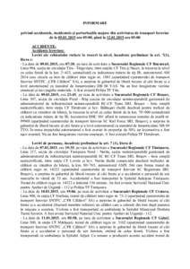 INFORMARE privind accidentele, incidentele i perturba iile majore din activitatea de transport feroviar de la[removed]ora 05:00, pân la[removed]ora 05:00 ACCIDENTE: Accidente feroviare: Loviri ale vehiculelor ruti