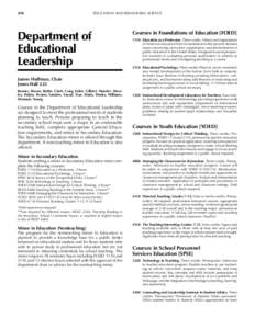 210    Educational Leadership	  EDUCATION AND BEHAVIORAL SCIENCE Department of Educational
