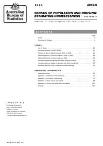 [removed]Census of Population and Housing: Estimating homelessness (2011)