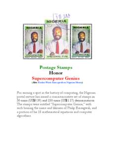 Postage Stamps Honor Supercomputer Genius (Also: Banker Wants Emeagwali on Nigerian Money)  For earning a spot in the history of computing, the Nigerian