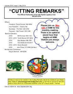 Volume 2018, Issue 5, May 2018  “CUTTING REMARKS” The Official Publication of the Old Pueblo Lapidary Club