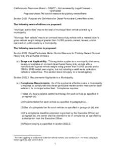 California Air Resources Board – DRAFT – Not reviewed by Legal Counsel – [removed]Proposed diesel PM control measure for publicly-owned fleets Section 2020 Purpose and Definitions for Diesel Particulate Control M