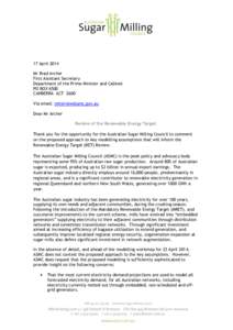 17 April 2014 Mr Brad Archer First Assistant Secretary Department of the Prime Minister and Cabinet PO BOX 6500 CANBERRA ACT 2600