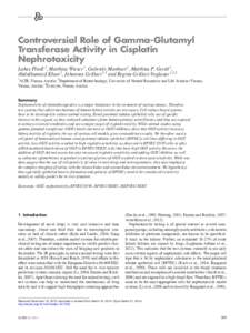 Controversial Role of Gamma-Glutamyl Transferase Activity in Cisplatin Nephrotoxicity Lukas Fliedl 1, Matthias Wieser 1, Gabriele Manhart 1, Matthias P. Gerstl 1, Abdulhameed Khan 2, Johannes Grillari 2,3 and Regina Gril
