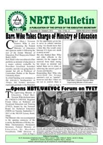 NBTE Bulletin A PUBLICATION OF THE OFFICE OF THE EXECUTIVE SECRETARY ISSN NO:[removed]Vol. 3 No. 2 September 23 - October 6, 2013