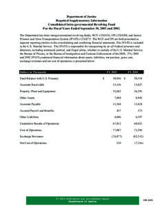 Department of Justice Required Supplementary Information Consolidated Intra-governmental Revolving Fund For the Fiscal Years Ended September 30, 2003 and[removed]The Department has three intragovernmental revolving funds, 