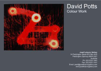 David Potts Colour Work Josef Lebovic Gallery 34 Paddington Street (PO Box 453) Paddington (Sydney) NSW 2021