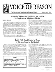 VOICE OF REASON The Newsletter of Americans for Religious Liberty 2002, NoCatholics, Baptists and Methodists Are Leaders