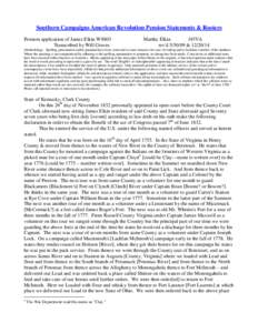 Southern Campaigns American Revolution Pension Statements & Rosters Pension application of James Elkin W8803 Transcribed by Will Graves Martha Elkin f45VA