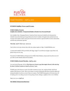 Email Newsletter – April 5, 2011  FUSION Halifax News and Events FUSION Halifax Presents Insights into LinkedIn: 