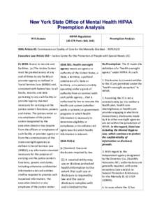 New York State Office of Mental Health HIPAA Preemption Analysis