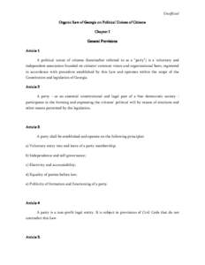 Unofficial Organic Law of Georgia on Political Unions Unions of Citizens Chapter I General Provisions Article 1