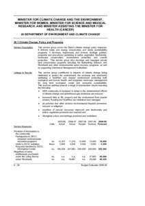 MINISTER FOR CLIMATE CHANGE AND THE ENVIRONMENT, MINISTER FOR WOMEN, MINISTER FOR SCIENCE AND MEDICAL RESEARCH, AND MINISTER ASSISTING THE MINISTER FOR HEALTH (CANCER) 20 DEPARTMENT OF ENVIRONMENT AND CLIMATE CHANGE 20.1