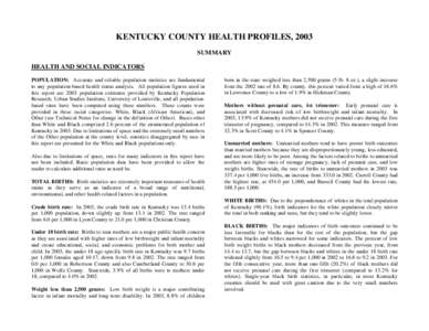 KENTUCKY COUNTY HEALTH PROFILES 2002