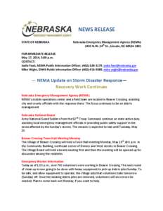 NEWS RELEASE STATE OF NEBRASKA Nebraska Emergency Management Agency (NEMA[removed]N.W. 24th St., Lincoln, NE[removed]