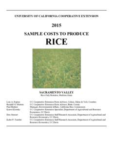 2015 Sample Costs to Produce Rice, Sacramento Valley, Rice Only Rotation, Medium Grain