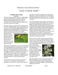 Henderson County Master Gardener  “the inside dirt” A Walk In My Garden Nina Ellis
