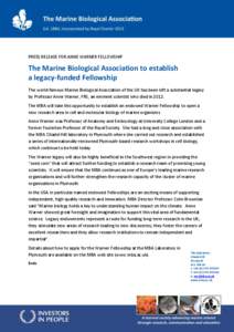 PRESS RELEASE FOR ANNE WARNER FELLOWSHIP  The Marine Biological Association to establish