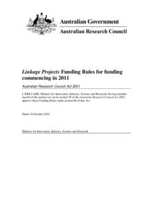 Linkage Projects Funding Rules - For funding commencing in 2011