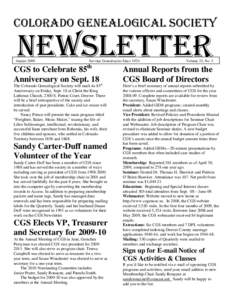 COLORADO GENEALOGICAL SOCIETY  NEWSLETTER August 2009