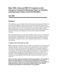 Baby Milk Action and IBFAN Comments on the European Commission Discussion Paper on Nutrition and Functional Claims (SANCO[removed]July[removed]Summary